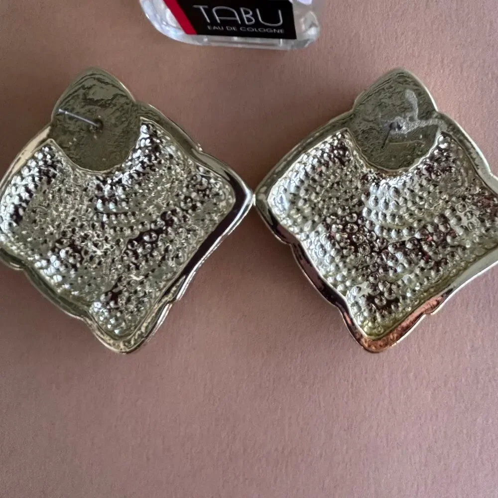 Vintage 80's Black & Gold Oversized Large Square Pierced Earrings. - Picture 6 of 6